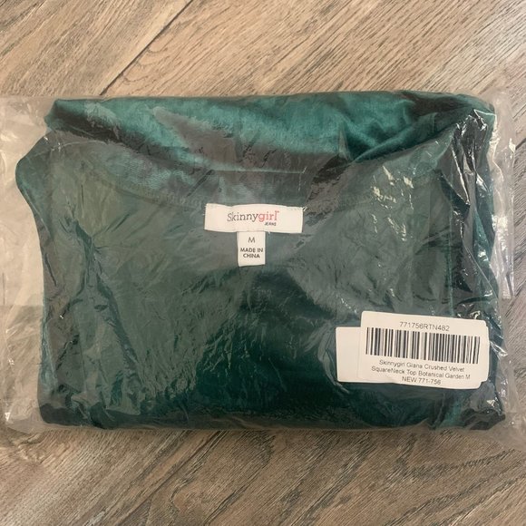 NWT SKINNYGIRL GIANA CRUSHED VELVET SQUARE NECK TOP BOTANICAL GARDEN GREEN MED. - Picture 10 of 13